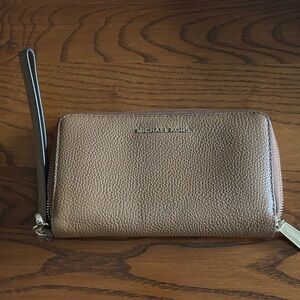 Michael Kors Tan Leather Zip Wristlet